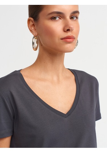 Dilvin V Yaka Basic T-shirt Antrasit