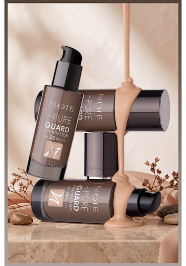 Note Cosmetics Pure Guard Yoğun Kapatıcı Saten Bitişli Fondöten SPF50 120 Golden Beige