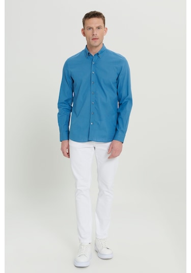 AC&Co / Altınyıldız Classics Tailored Slim Fit Dar Kesim Düğmeli Yaka %100 Pamuk Erkek Gömlek Petrol AC&Co / Altınyıldız Classics Tailored Slim Fit Dar Kesim Düğmeli Yaka %100 Pamuk Erkek Gömlek Petrol