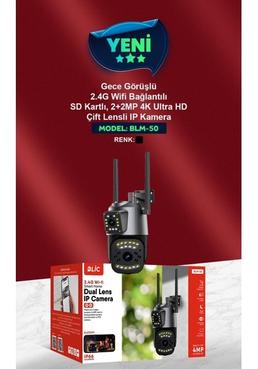 2+2 Mp Hd 4k Ip Kamera Wifi Özellikli Hareket Takipli Gece Sensörlü Güvenlik Kamerası Blm-50