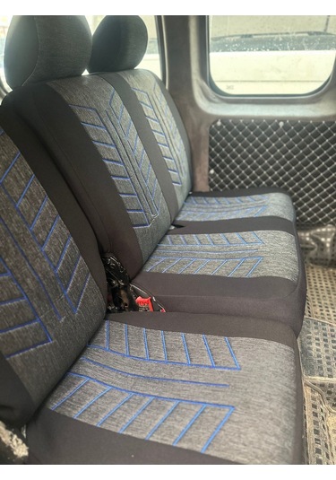 Argalı Fiat Doblo 2000-2022 Araca Oto Koltuk Kılıf Üniversal Keten Ve Suni Deri Cepli Oto Koltuk Kılıf Mavi