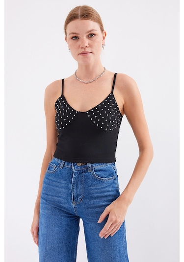 Bigdart 918 İp Askılı Crop Top - Siyah 001