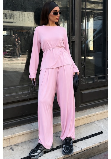 Madmext Pembe Likralı Modal Şalvar Takım Mg2784