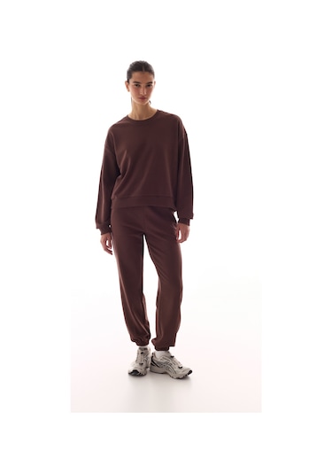 Penti Kahverengi Dikiş Detaylı Bisiklet Yaka Pamuklu Sweatshirt