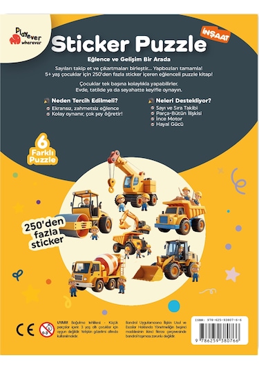Playever Sticker Puzzle - İnşaat, Çıkartmalı Yapboz Etkinlik Kitabı