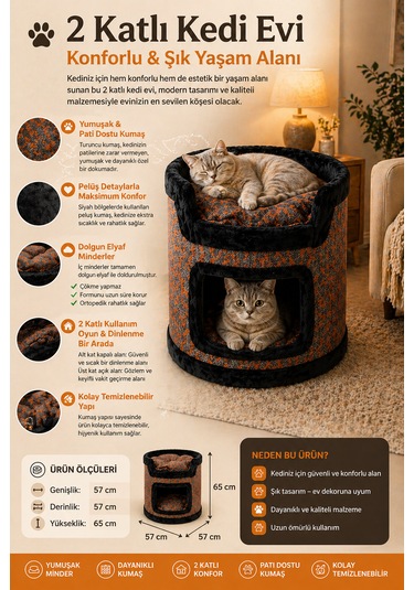 Miyusa 2 Katlı Kedi Evi Modern, Konforlu Ve Şık Kedi Yuvası