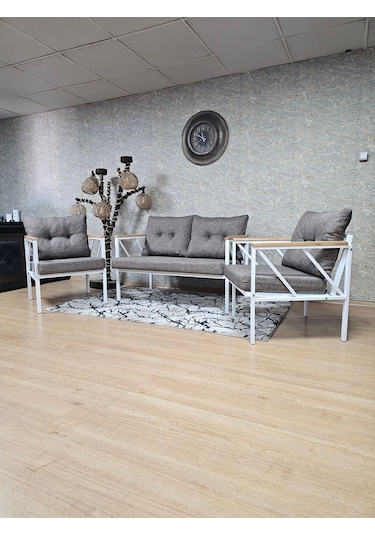 Beyaz Boyalı Bahçe - Balkon - Mutfak Çay Seti Takımı Bahçe Koltuk 001