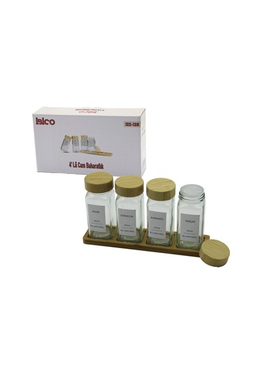 4pcs Bambu Kapaklı Cam Tuzluk - Biberlik - Baharatlık 120ml 4915 Çok Renkli