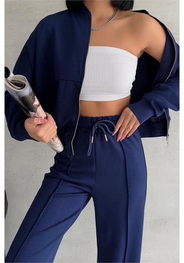 Dip Moda Kadın Oversize Likralı Eşofman Takımı Dpnbg001 Lacivert