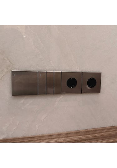MERALLI INOX 3'lü anahtar, hakiki fırçalanmış paslanmaz çelik, çerçevesiz 86×86 Modüler  kasa dahil