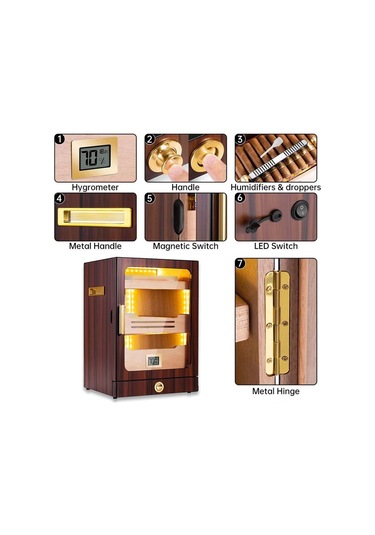 Cigarloong Camlı Işıklı Puro Kutusu Humidor Ceviz 200's