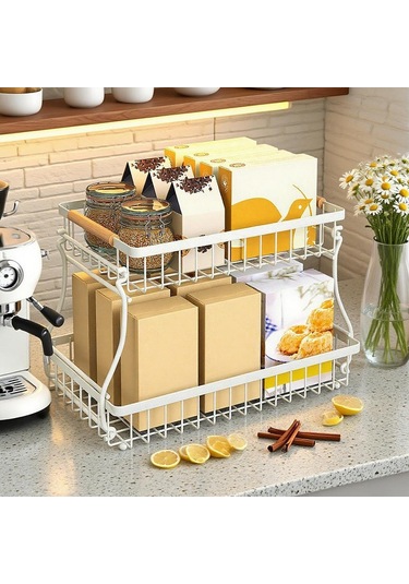 Suntek 2 Katlı Meyve Sepeti Yerden Tasarruf Sağlayan Büyük Beyaz