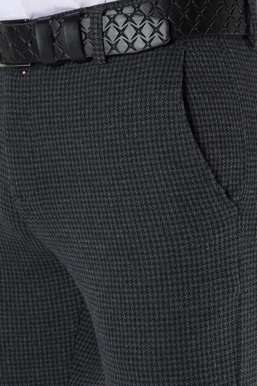 Veaven Erkek Füme Slim Fit Nokta Dokulu Italyan Kesim Keten Pantolon Koyu Füme