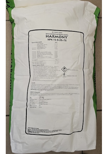 Npk Damlama Gübresi Harmony 15-05-25+te Suda Çözünür Gübre 25 Kg
