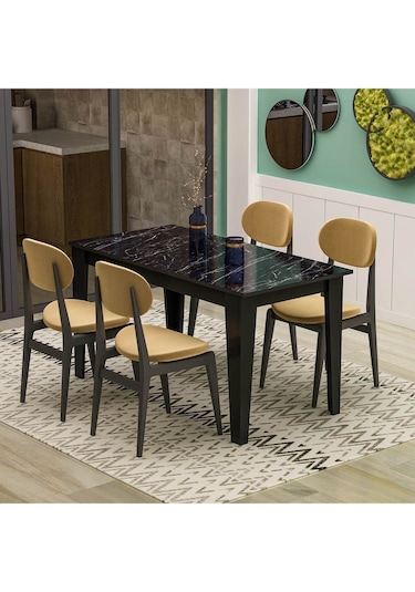 Şimal Yemek Masası 120x72 Siyah - Royal Mermer