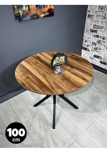 Sedef Kemençe Yuvarlak Mutfak Masası Yemek Masası Balkon Masası Metal Siyah Ayak 100 Cm