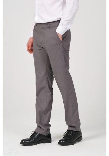 Erkek Regular Fit Kumaş Pantolon Gri Melanj