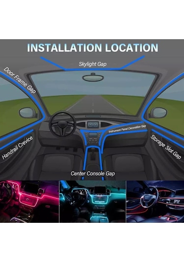 Araç Içi App Kontrollü Rgb Atmosfer Ambiyans Led Neon 5 Parça 6Mt
