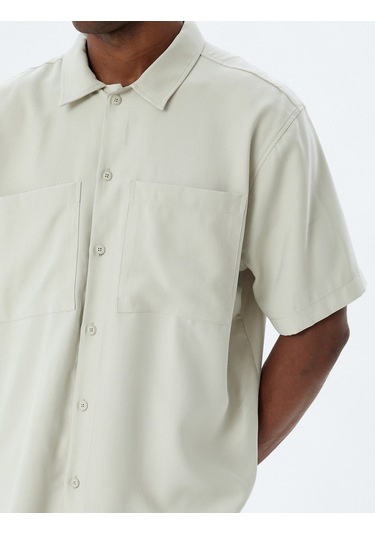 Koton Basic Gömlek Viskon Kısa Kollu Cep Detaylı Regular Fit Gri 4sam60284hw