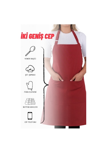 4 Adet Simple Ayarlanabilir Askılı Mutfak Önlüğü Vişne