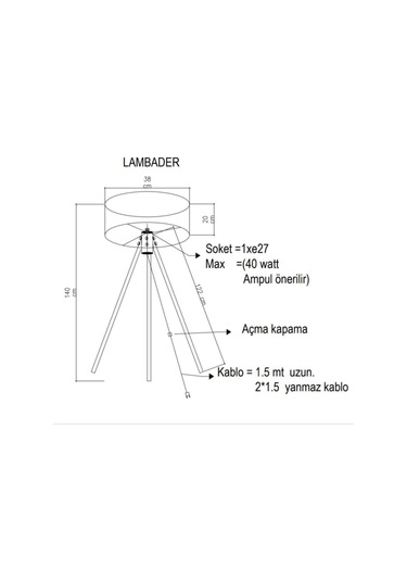 Konsept Oda Seti 1 Adet Lambader 1 Adet Abajur 1 Adet Tekli Avize Siyah