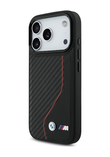 İphone Uyumlu 17 Pro Kılıf Bmw Lisanslı M-safe Şarj Özellikli Metal Bmw Ve M Logolu Pu Karbon Kırmızı