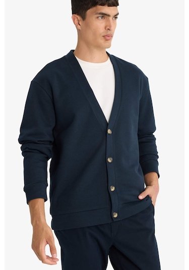 Defacto Regular Fit V Yaka Pike Düğmeli Hırka F2073ax25aunv64 Lacivert