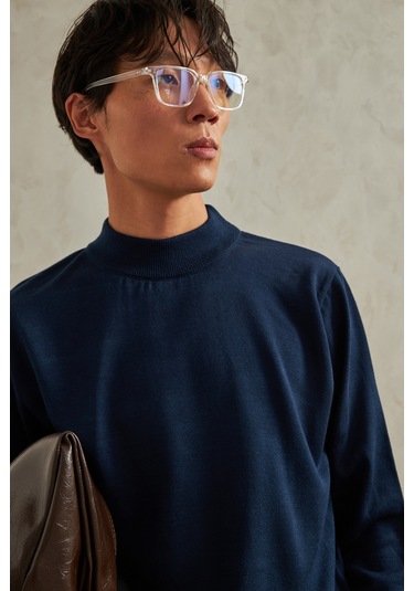 Erkek Yarım Balıkçı Oversize Basıc Triko Kazak Lacivert