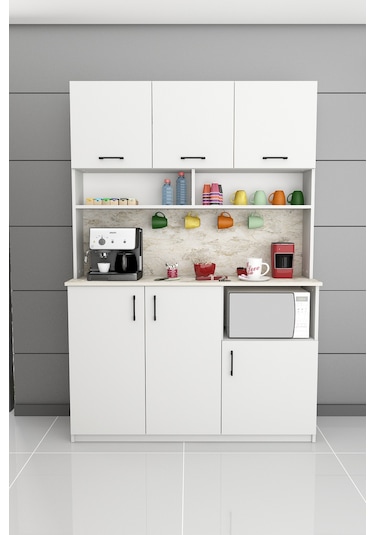 %100 Mdflam Kahve Köşesi Çok Amaçlı Mutfak Dolabı Kahve03 Beyaz - Silves Beyaz - Silves