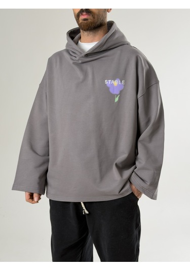 Cocopelli Stable Kapüşonlu Gri Erkek Oversize Sweat Coc2705 Gri