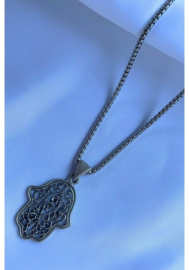 Fatma Ana Eli El İşçiliği Paslanmaz Çelik Zincir Erkek Kolye Gümüş