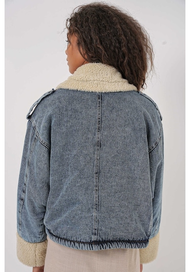 Gabria İç Peluşlu Kot Mont Mavi