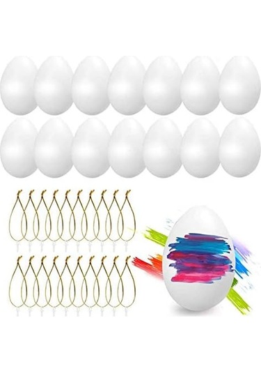 Paskalya Yumurta Süslemeleri, 25 Parça Asılı Paskalya Yumurtaları, İpli Beyaz Paskalya Yumurtaları, Dekorasyon Ve Hediye İçin Kendin Yap Paskalya El Sanatları Boyama, 6 Cm Beyaz