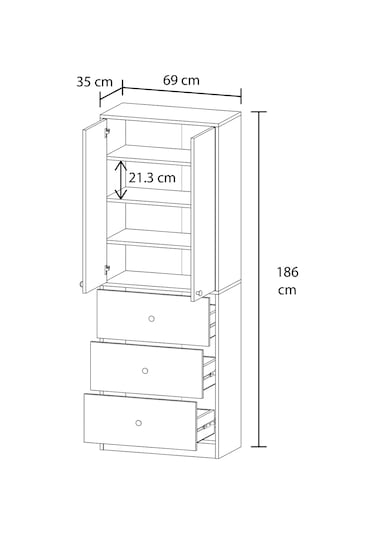Güneş 3 Çekmeceli 2 Kapaklı Banyo Dolabı Beyaz