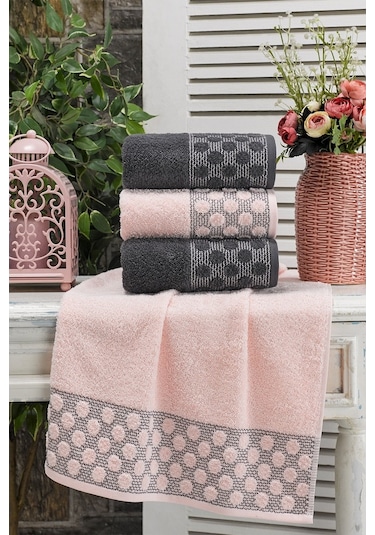Point Antrasit Pudra El Ve Yüz Havlu Seti 50X90 Cm 4'lü Pudra