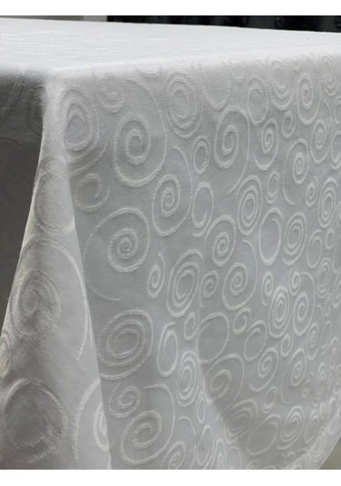 Nivemeshome 140x240 Beyaz Daire Sembol Leke Tutmaz Masa Örtüsü Beyaz