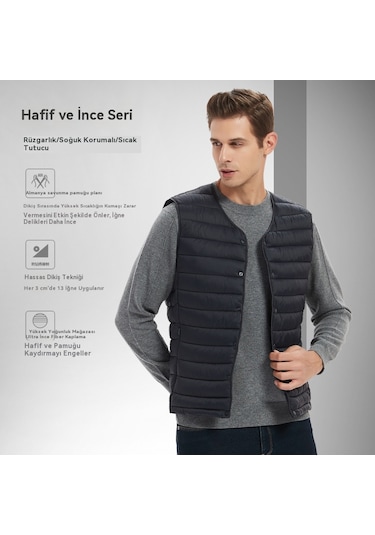Erkek Kaz Tüyü Pamuklu Yelek, Isı Üreten İç Katman, Kolsuz Pamuklu Ceket, Pamuklu Mont, Sonbahar Ve Kış. Mavi