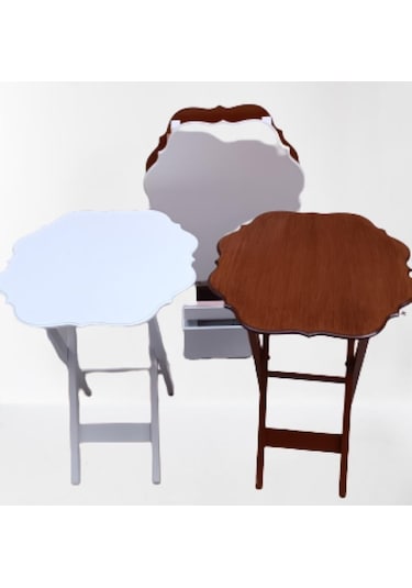 1448bng90092çanta Zigon Sehpa Yonca Dörtlü Model Ahşap Mdf Ceviz Ve Beyaz Renk Uyum El Yapım