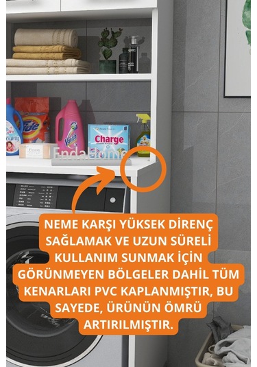 Enda Home Çamaşır Makinesi Dolabı 3 Raflı Kapaklı Banyo Dolabı Beyaz