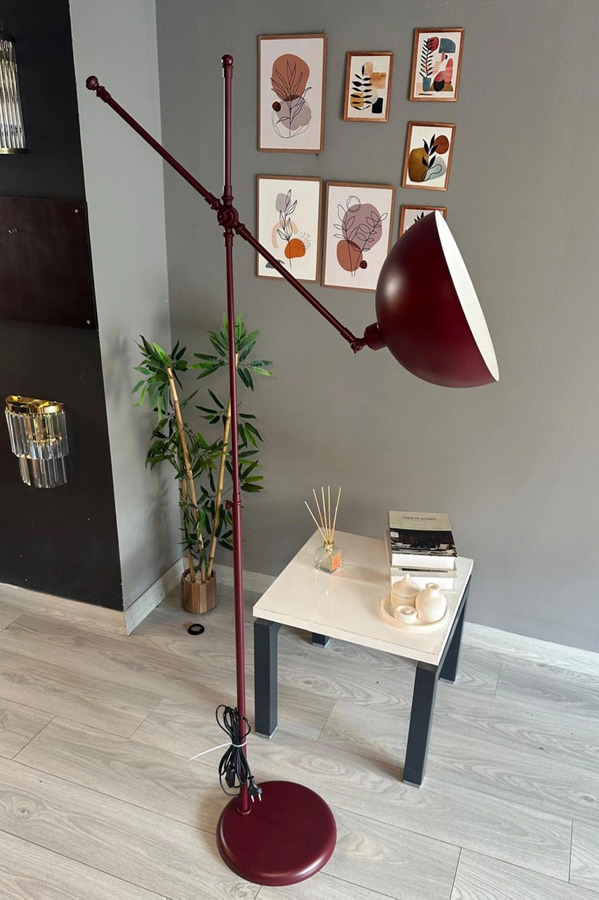 Vişne Çürüğü Lambader Hareketli Başlık Modern Dekoratif Metal Oturma Odası Çalışma Odası Zemin Bordo