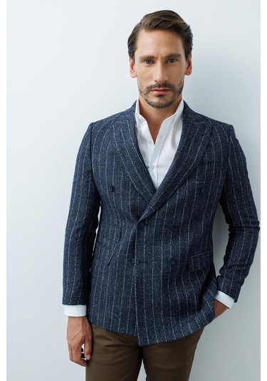 İgs Erkek Lacivert Slim Fit / Dar Kalıp Geniş Kırlangıç Ceket-20006