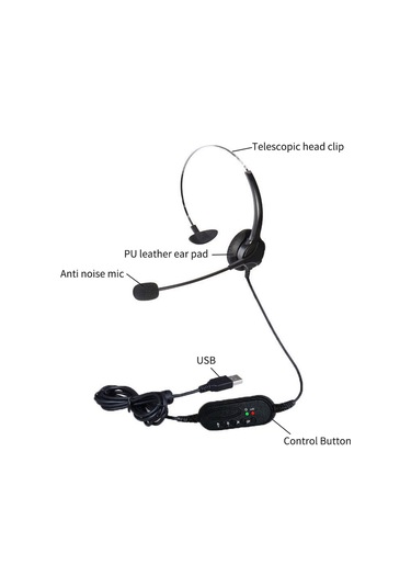 Xindoker Usb Tek Kulaklı Müşteri Hizmeti Kulaklığı - Gürültü Engelleme Mikrofon, Ses Kontrol Tuşu, 300 Derece Dönebilen Mikrofon, Plug & Play, Siyah