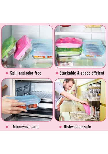 30 Adet Silikon Streç Kapaklar Dikdörtgen Yeniden Kullanılabilir Silikon Kapaklar Gıda Depolama İçin Mikrodalga Kapak Açık Mor