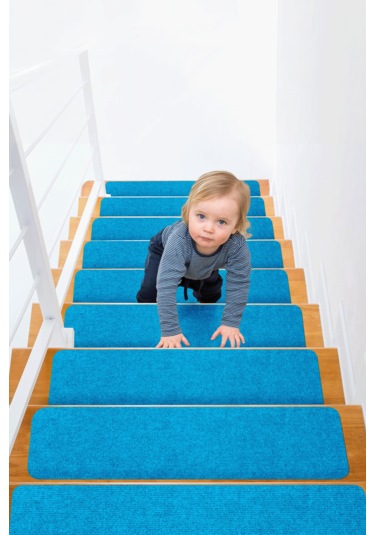 Halifleks Yapışkan Tabanlı Merdiven Basamak Paspası Rip Halı Kaymaz Tabanlı - Boncuk Mavi Boncuk Mavi