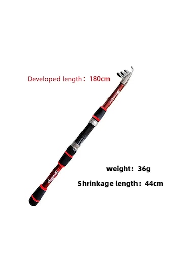 Teleskopik Olta Ve İplik Makarası Yemler Kancalar Çocuklar İçin Seyahat Kutup Seti Kırmızı 1.8m