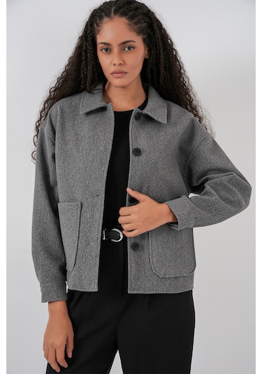 0713 Kadın Kaşe Ceket - Gri Gri