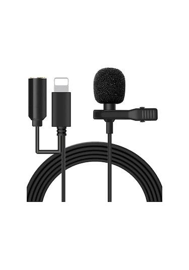 Ally iPhone Uyumlu Lightning Yaka Mikrofonu+3.5mm Jack Profesyonel Youtuber Mikrofonu- 5775