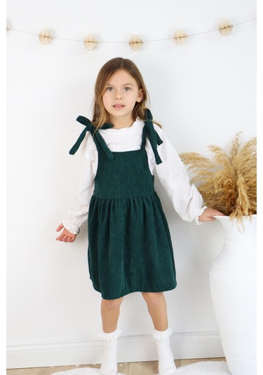 Fitilli Kadife Elbise İkili Takım Yesil