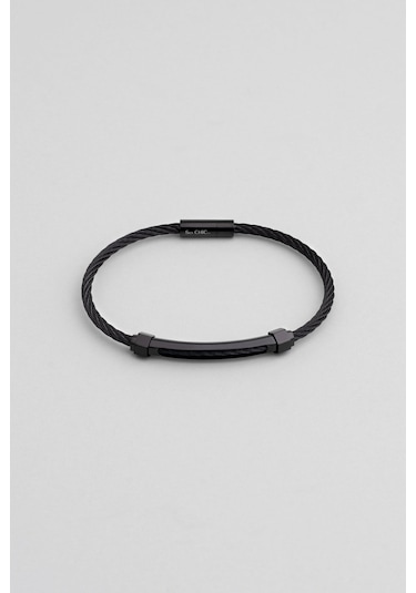 So Chic Siyah Detaylı Çelik Erkek Bileklik Çelik