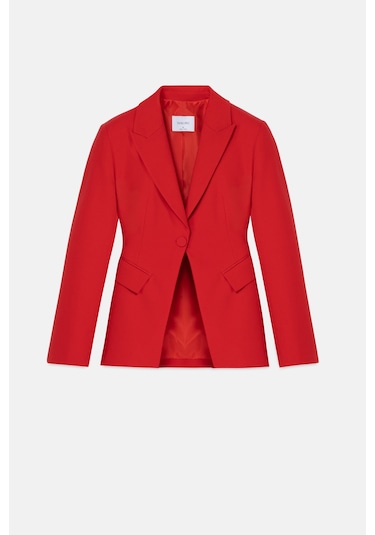 Thalure Kadın Kırmızı Tek Düğmeli Blazer Kırmızı